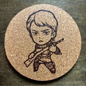 Attack On Titan Jean Kirstein Chibi Style Laser Engraved Cork Coaster #2